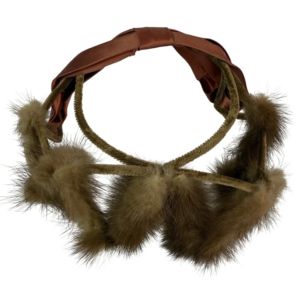VINTAGE Union‎ Made Fur Circlet Hat Satin Bow Brown Piece Mid Century MCM - Picture 4 of 8